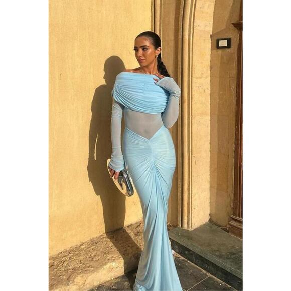 knee length dresses for ladies Deme by Gabriella Violet Draped Maxi Dress